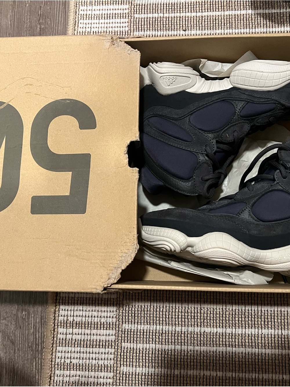 adidas Yeezy 500 High-Top Sneakers — Black with Cream Sole